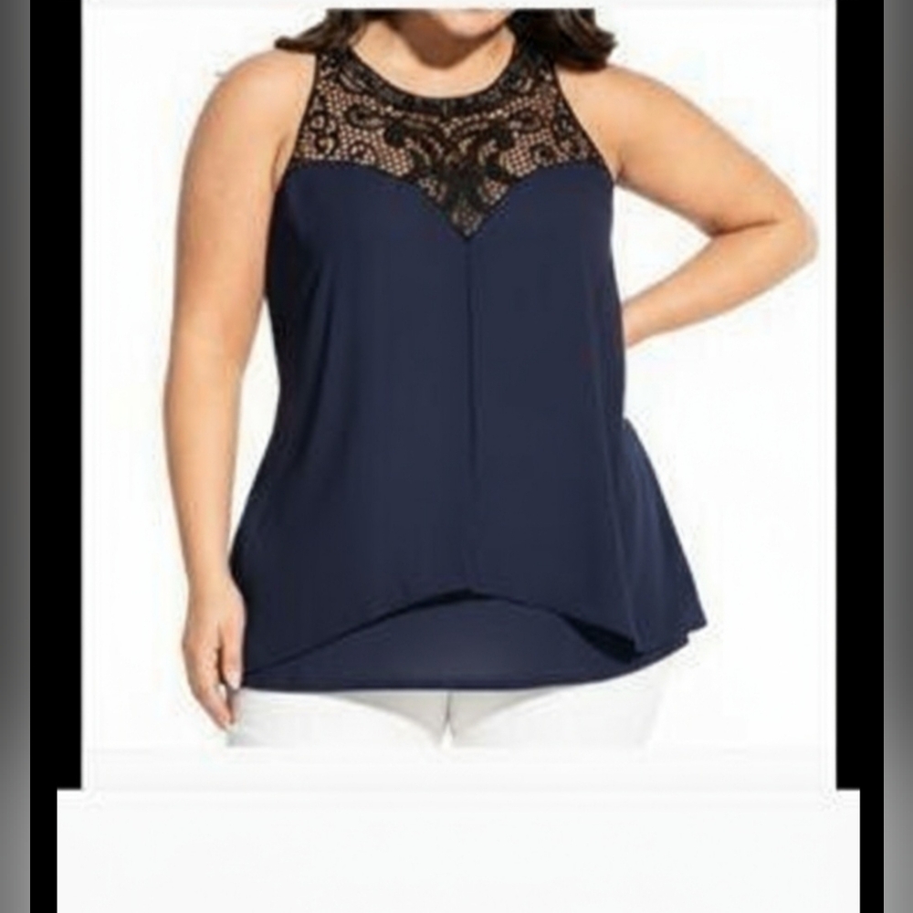 NWT City Chic Motif Neck Navy Top Sz S (16)